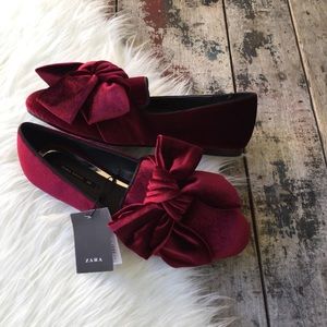 Zara Maroon Velvet Loafers